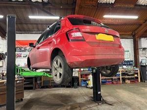A Skoda getting ready for it's new brakes